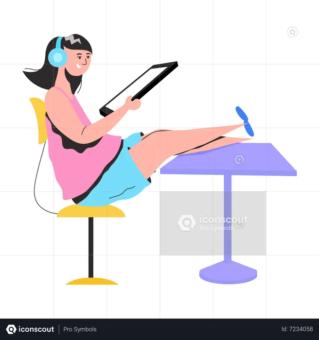 Young woman Listening Music  Illustration