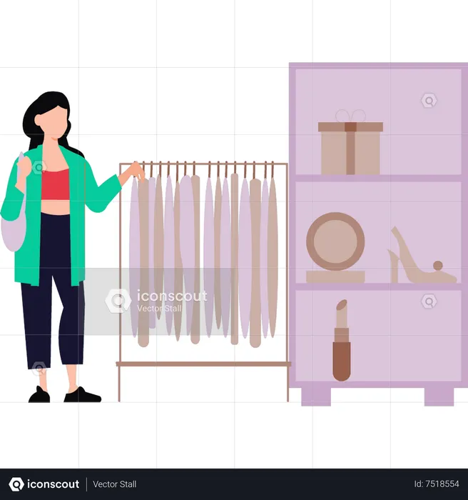 Young woman looking at her closet  Illustration
