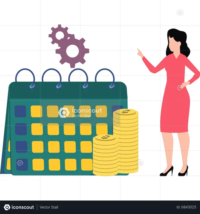 Young woman looking at income calendar  Illustration
