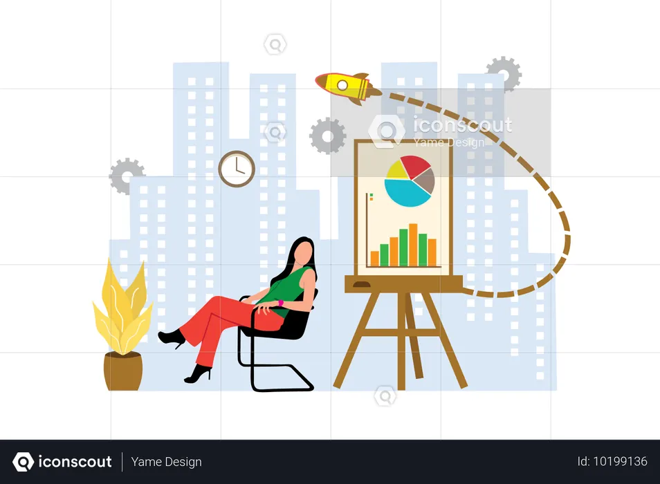 Young woman looking startup analysis  Illustration