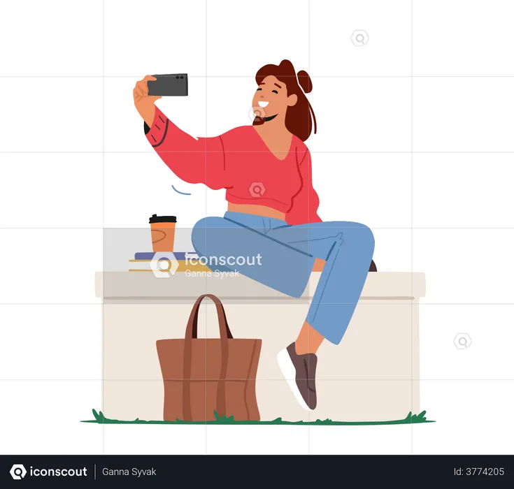 Young Woman Making Selfie  Illustration