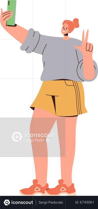 Young woman making selfie on mobile  Illustration
