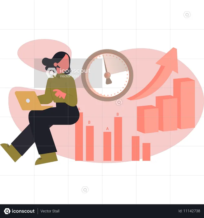 Young woman manage business graph  Illustration