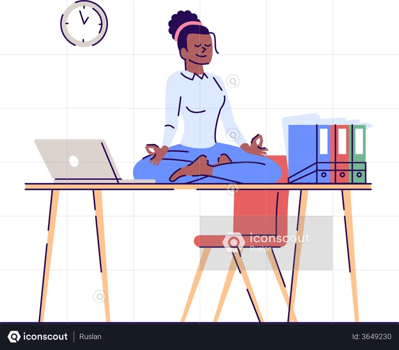 Young woman meditating on workplace  Illustration