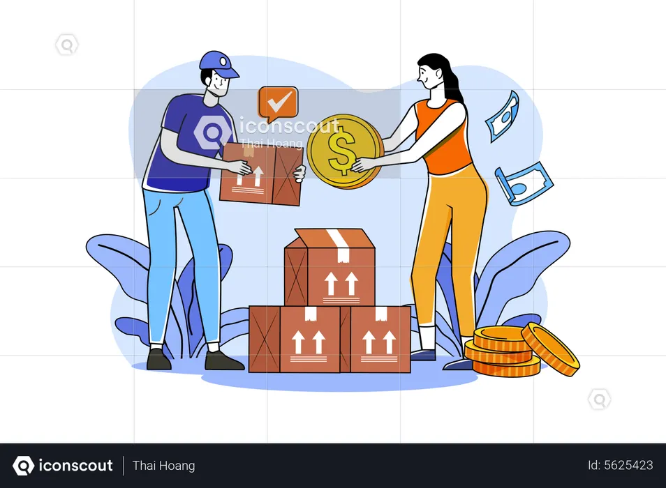 Young Woman Pay Delivery Charges  Illustration