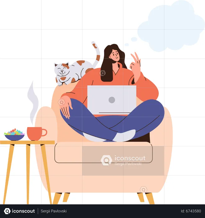 Young woman planning while sitting with laptop on armchair  Illustration