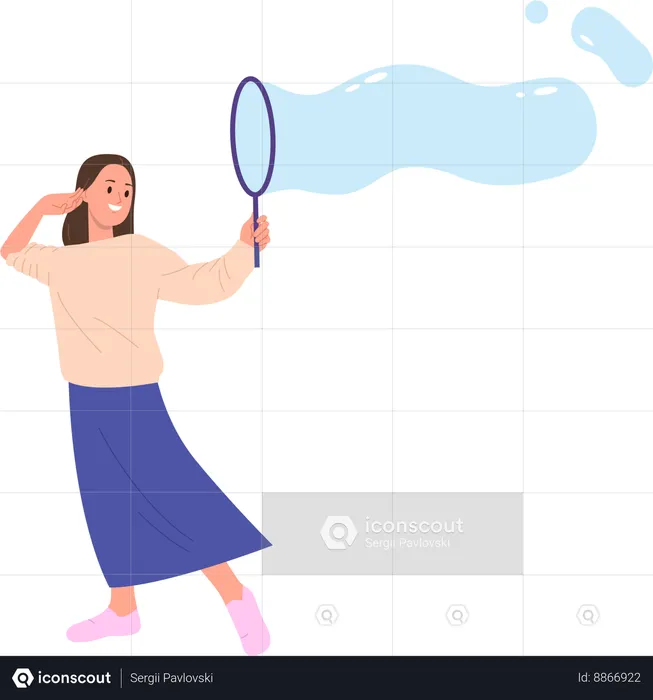 Young woman playing with liquid soap bubble  Illustration