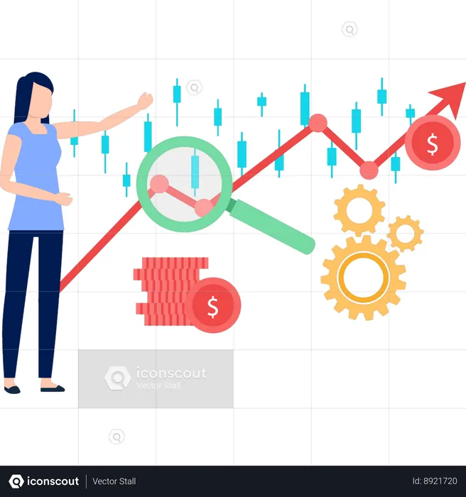 Young woman pointing at finance graph  Illustration