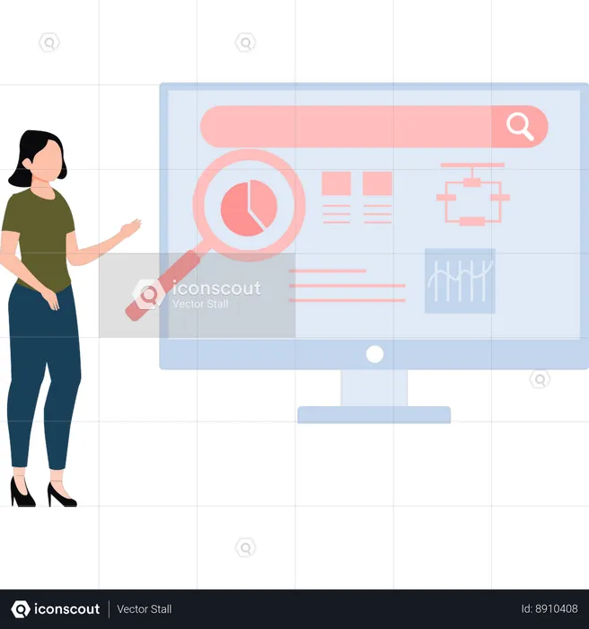 Young woman Pointing At Pie Chart On Screen  Illustration