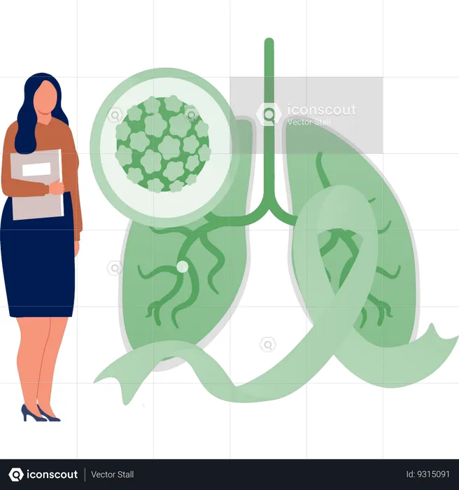 Young woman pointing lungs cancer  Illustration