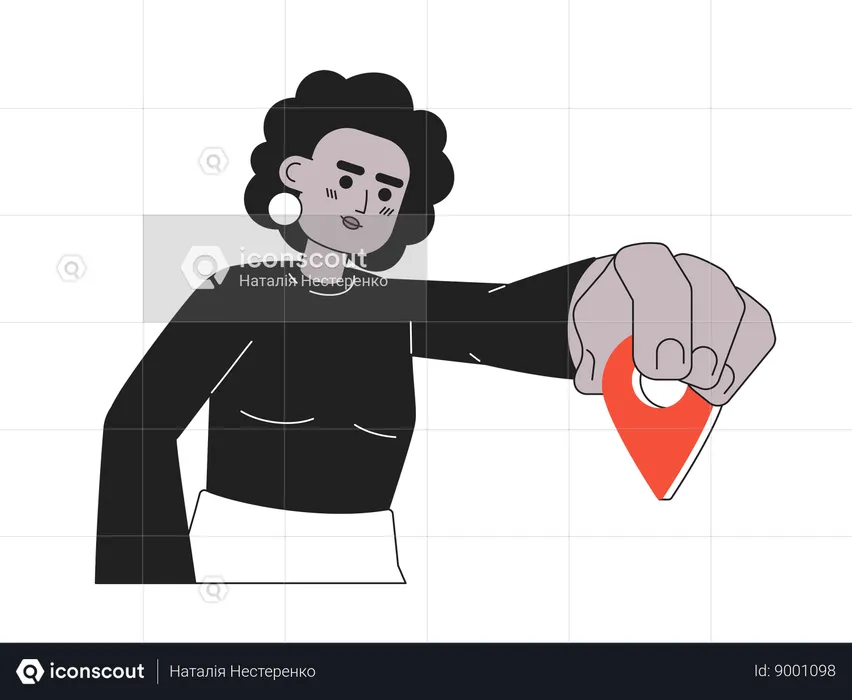 Young woman putting gps location pin  Illustration