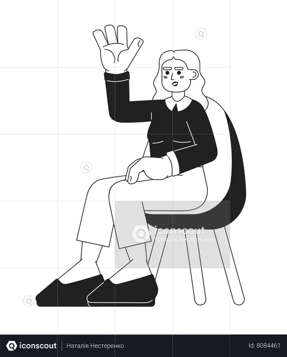 Young woman raising hand up  Illustration