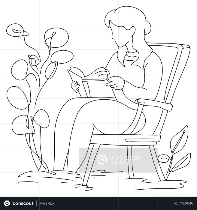 Young woman reading book  Illustration