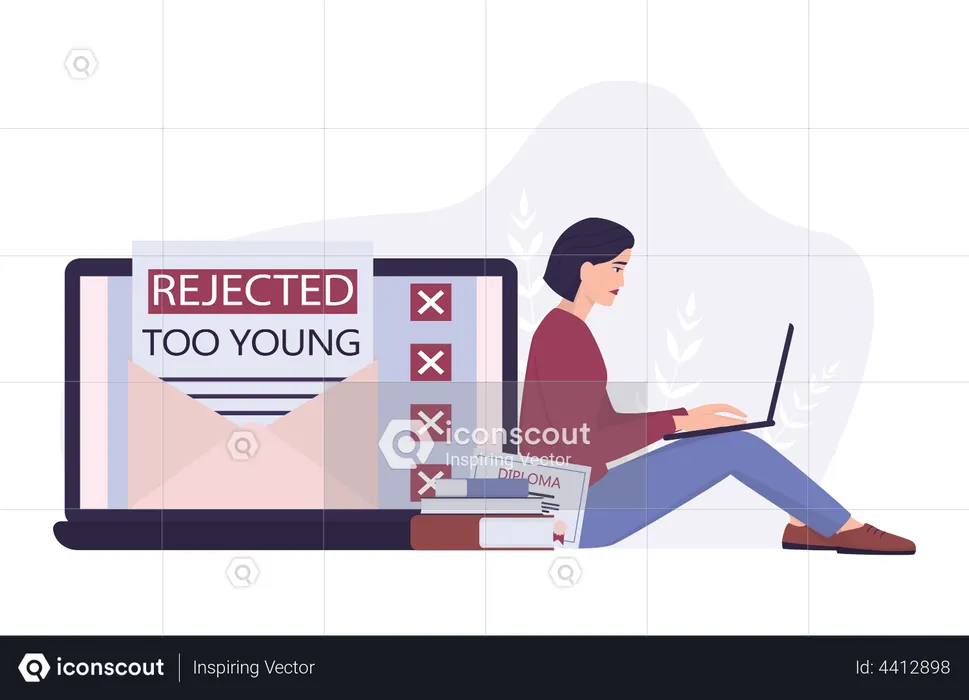 Young woman received rejection too young for job  Illustration