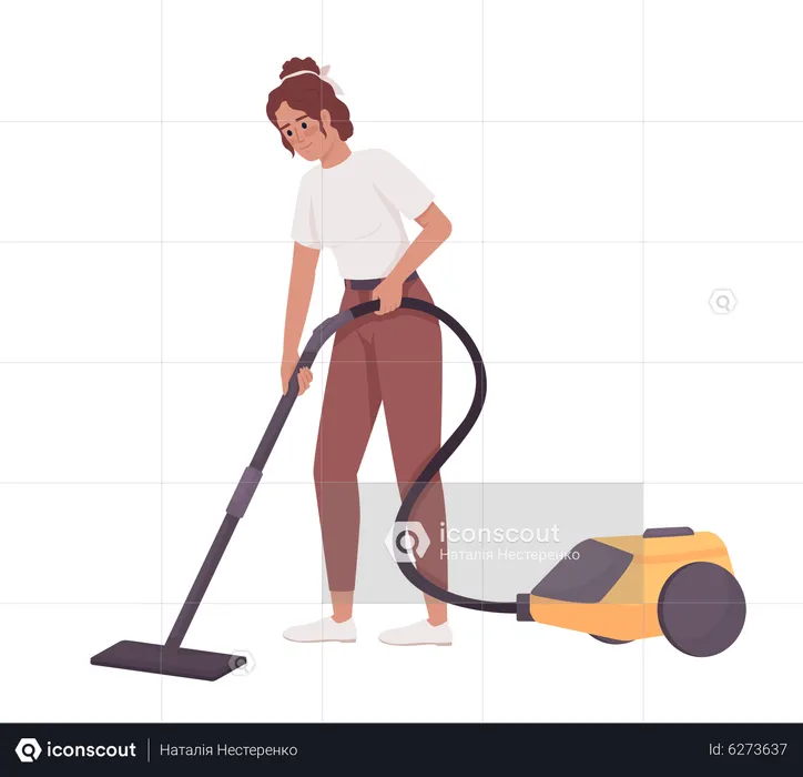 Young woman removing dirt with vacuum cleaner  Illustration