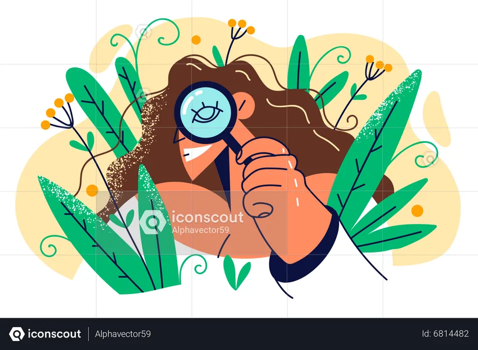 Young woman research on nature  Illustration