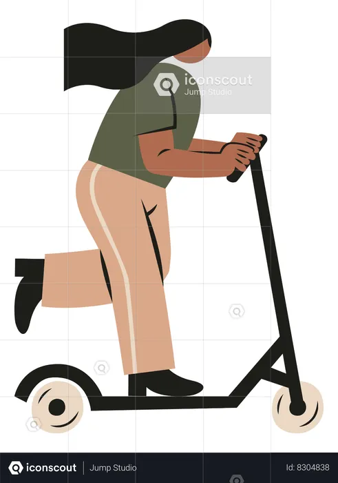 Young woman riding electric scooter  Illustration