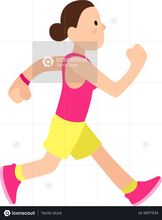 Young Woman Running Marathon  Illustration