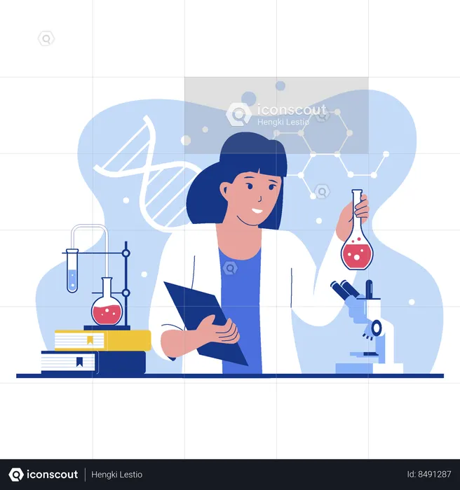 Young woman Scientist work in laboratory  Illustration