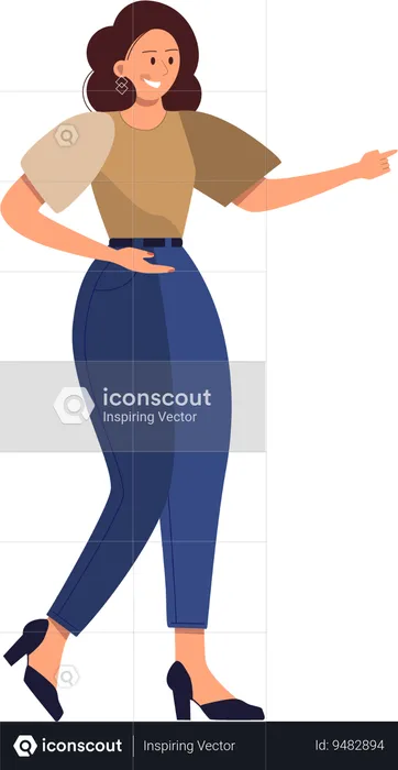 Young woman showing something right  Illustration