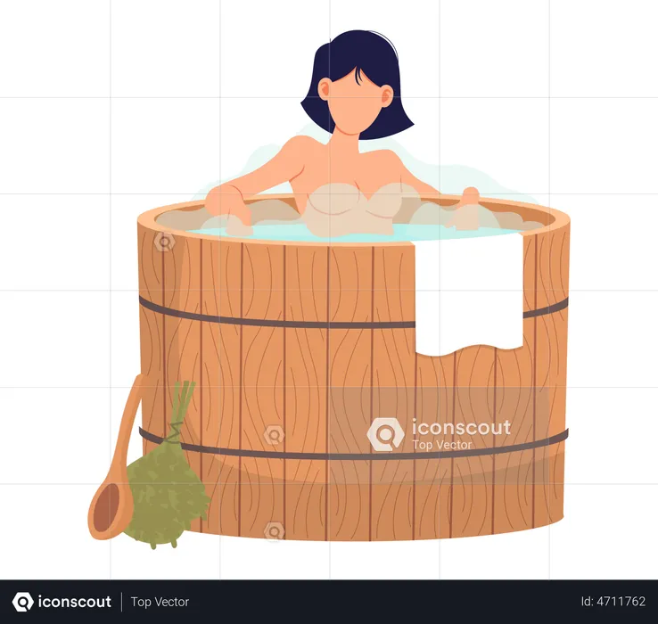 Young woman sitting in tub  Illustration