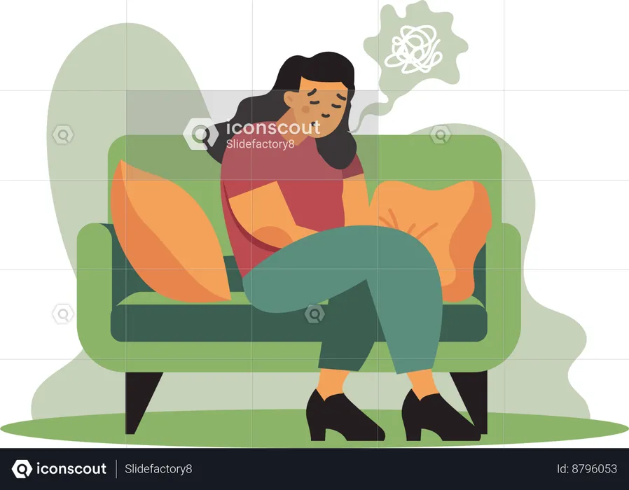 Young woman sitting thinking about something  Illustration