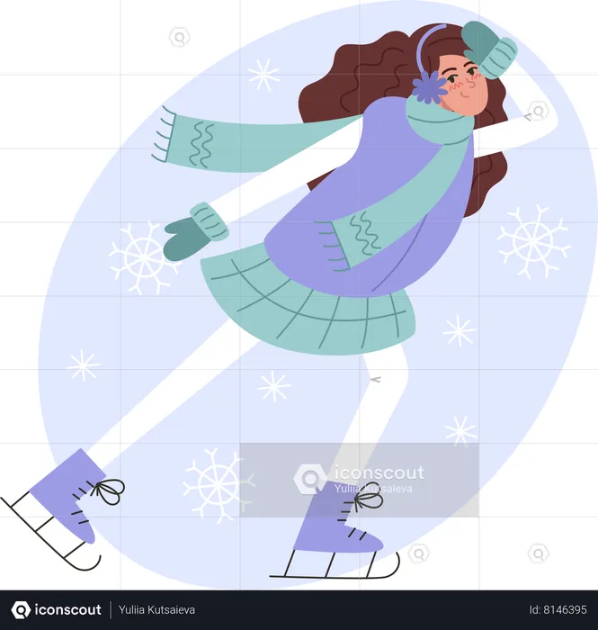 Young woman skating winter  Illustration