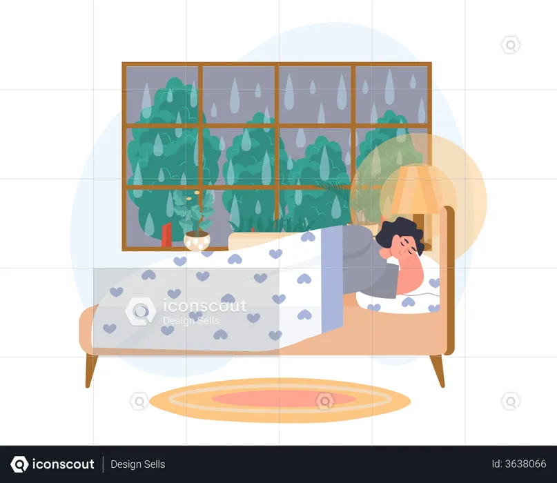 Young woman sleeping on bed  Illustration