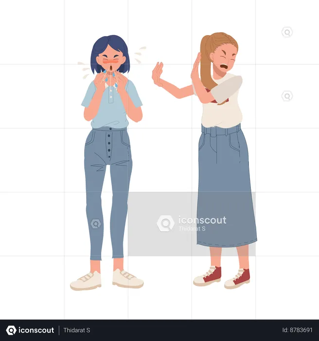 Young Woman Sneezing Without Protection  Illustration