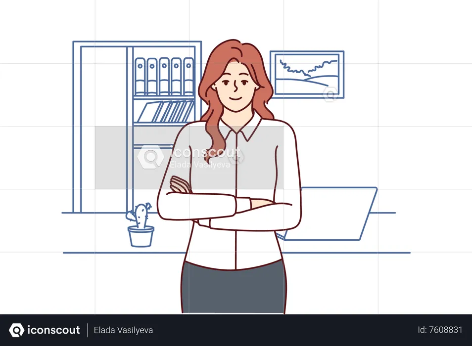 Young woman standing confidently at office  Illustration
