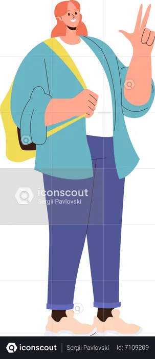 Young woman student with backpack  Illustration