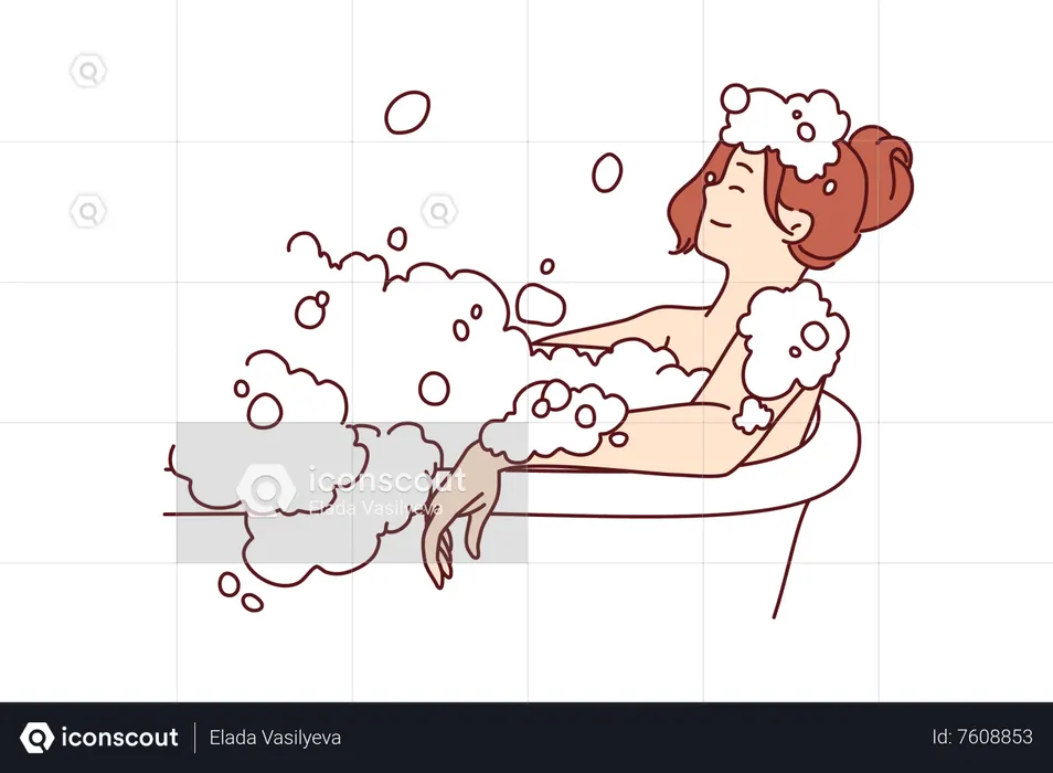 Young woman taking bath  Illustration