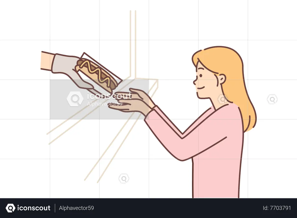Young woman taking hotdog  Illustration