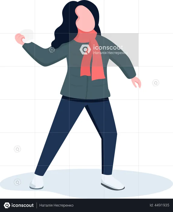 Young woman throwing snowball  Illustration