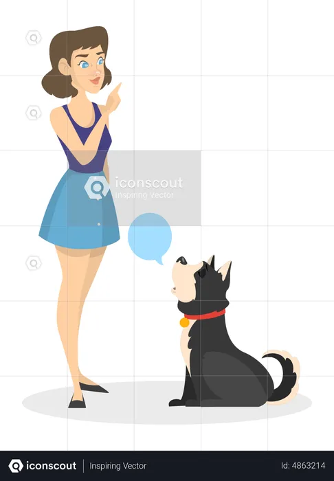 Young woman training pet dog  Illustration
