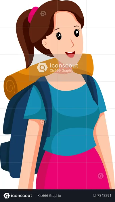 Young Woman Traveling with Backpack  Illustration