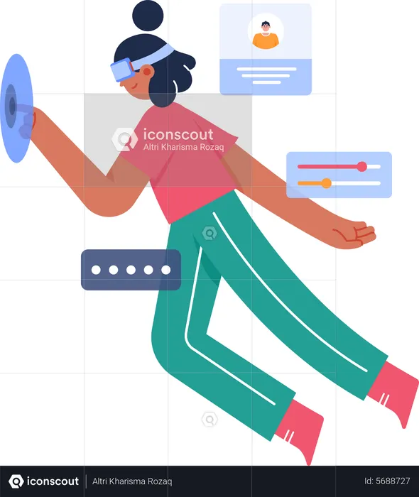 Young woman using visual reality  Illustration