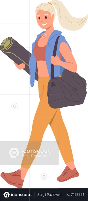 Young woman walking with training accessories feeling good and happy after training  Illustration