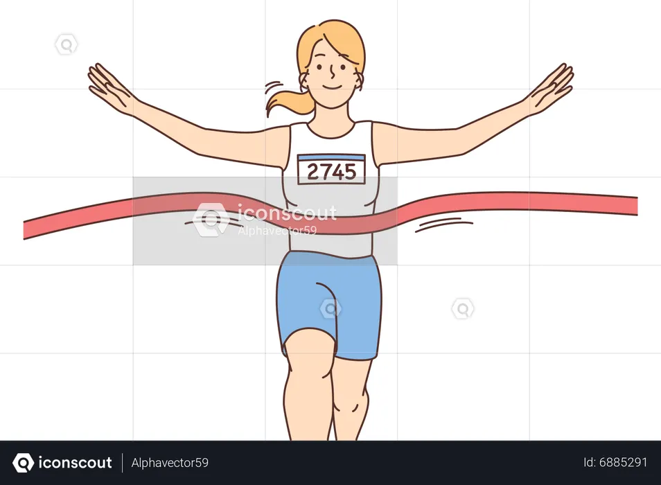 Young woman wining running race  Illustration