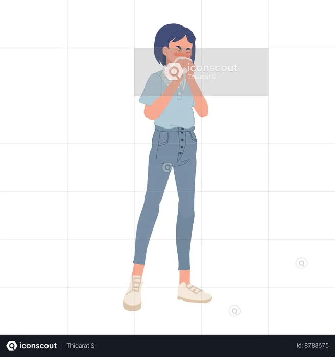 Young Woman With Allergy And Running Nose  Illustration