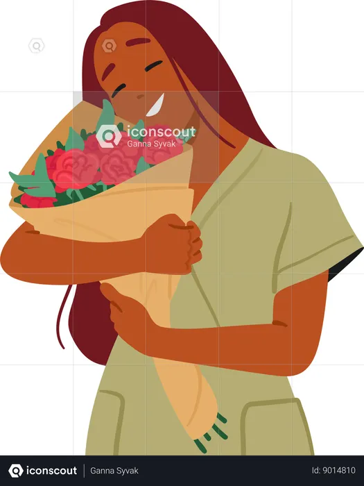 Young Woman with Bouquet Of Flower  Illustration