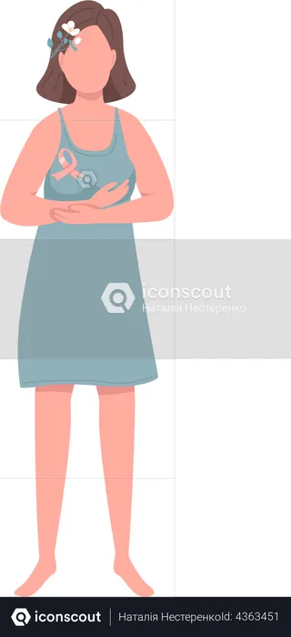 Young woman with breast cancer ribbon  Illustration