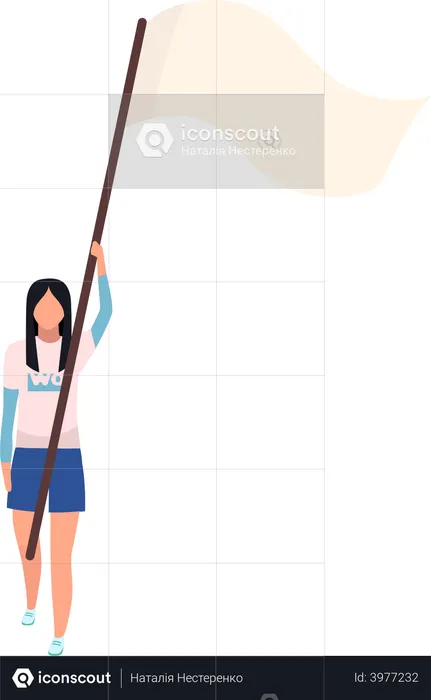 Young woman with flag on stick  Illustration