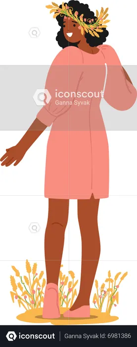 Young Woman With Flower Crown On Head  Illustration