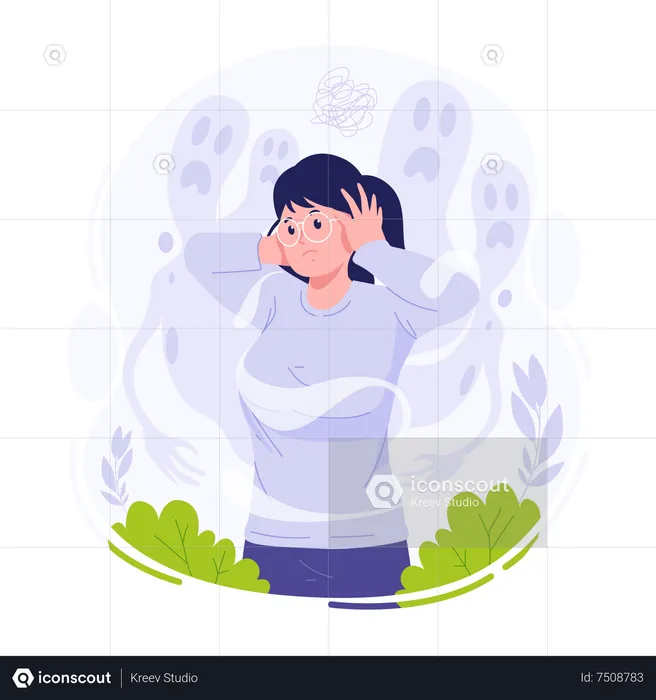 Young woman with mental illness  Illustration