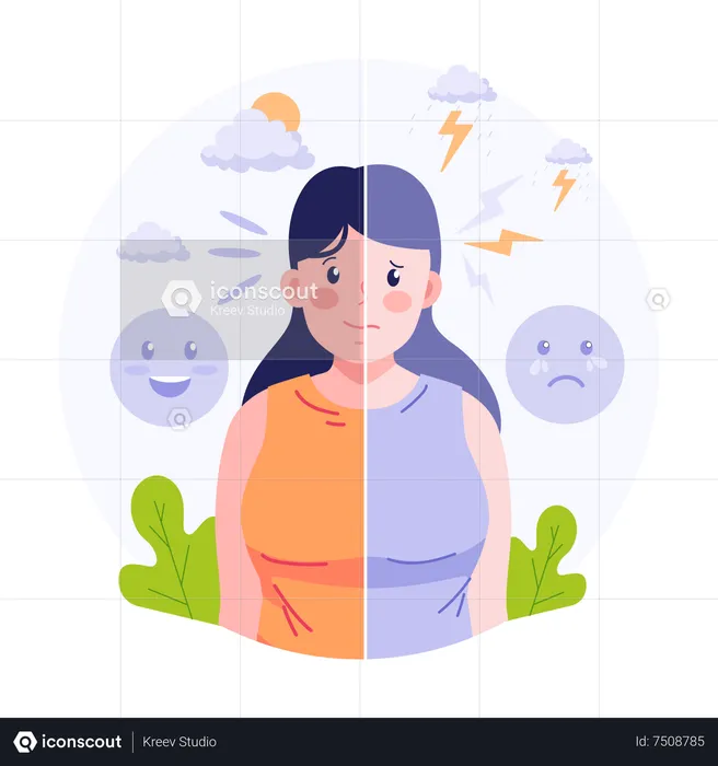 Young woman with mental illness  Illustration