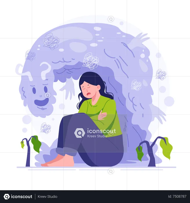 Young woman with mental illness  Illustration