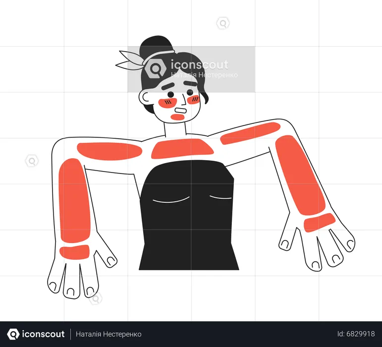 Young woman with severe sunburns  Illustration