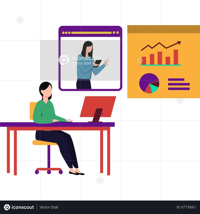 Young woman working at her desk  Illustration