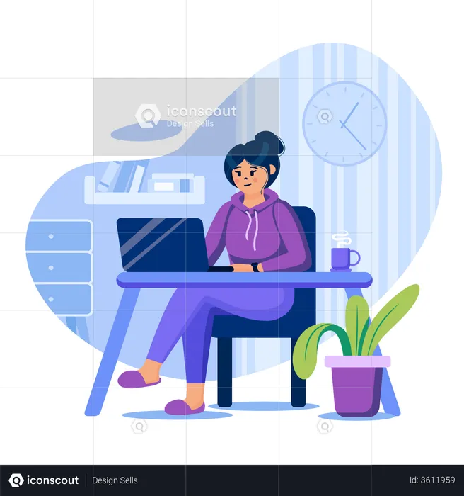 Young woman working in laptop  Illustration